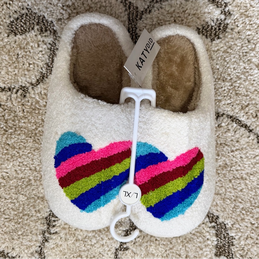 NWT Katydid Plush Slippers with Vibrant, Heart Design